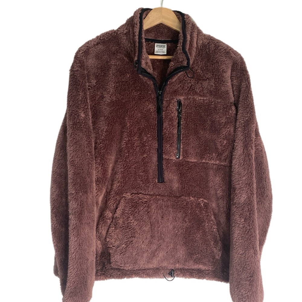 Victoria's Secret PINK Teddy Sherpa Mauve Fleece 1/2 Zip Pullover Sz Medium